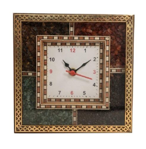 Square Shaped Gemstone Wooden Wall Clock For Home Decor