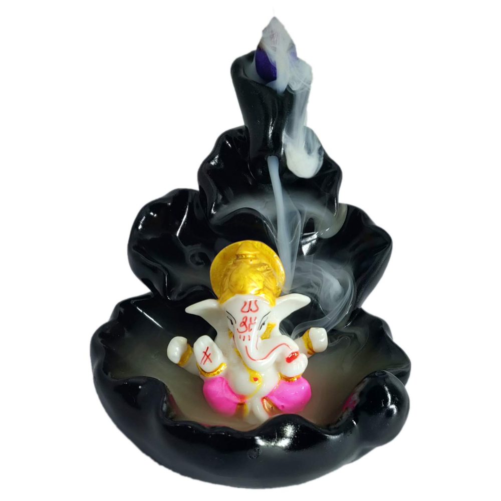 Smoke Backflow Fountain Cone Incense Holder Showpiece Figurine with Free 10 Back Flow Incense Cones