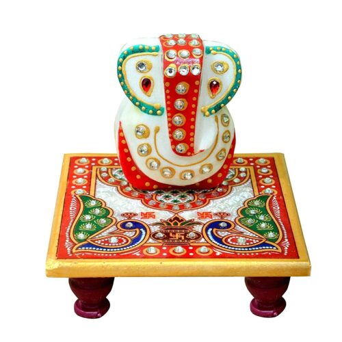 Marble Ganesha Chowki idol for Home Decor and Gift