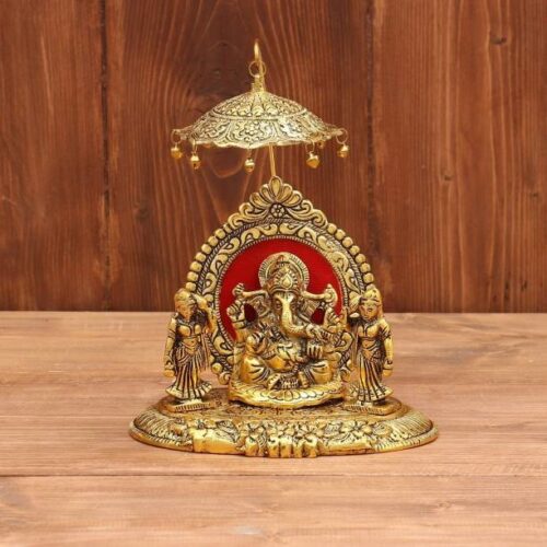 Metal Made Ganesh Murti at Singhashan with Ridhi Siddhi Idol