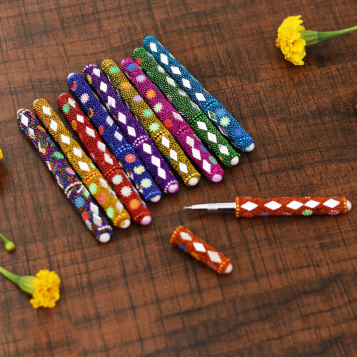 Craftam Handicrafts Lakh Beads and Mirror  Working Blue  Ball Pen (Set of 10 Pcs)