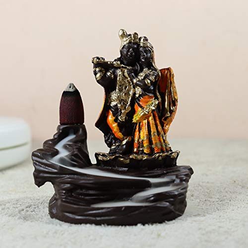 Polyresin Smoke Backflow Fountain Like Waterfall Radha Krishna with 10 Backflow Incense  (Orange)