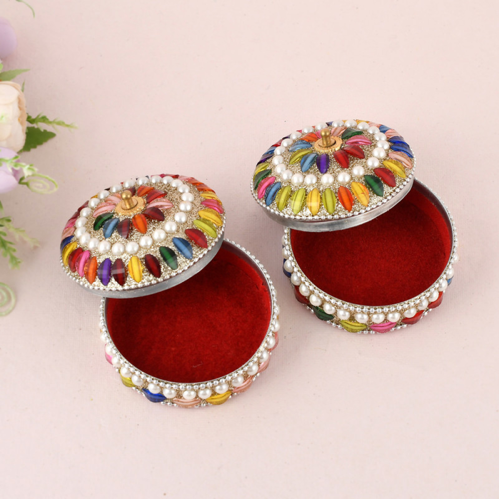 Craftam Aluminium Roud Shape Decorative Earring Box for Storage Jewellery Women Accessory Kumkum Box