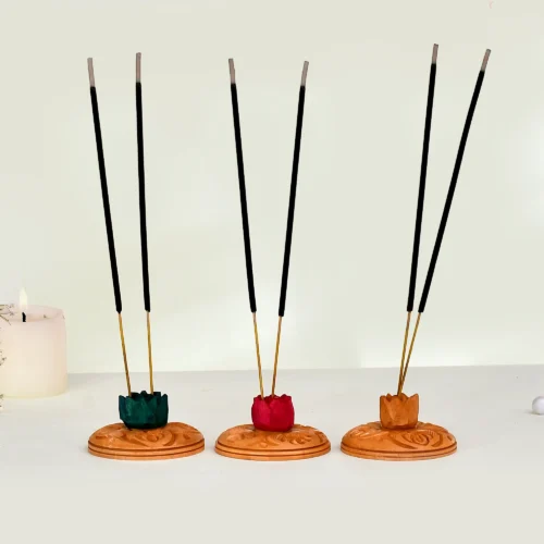 Wooden Handicraft Incense Stick Holder Agarbatti Stand (Set of 3)