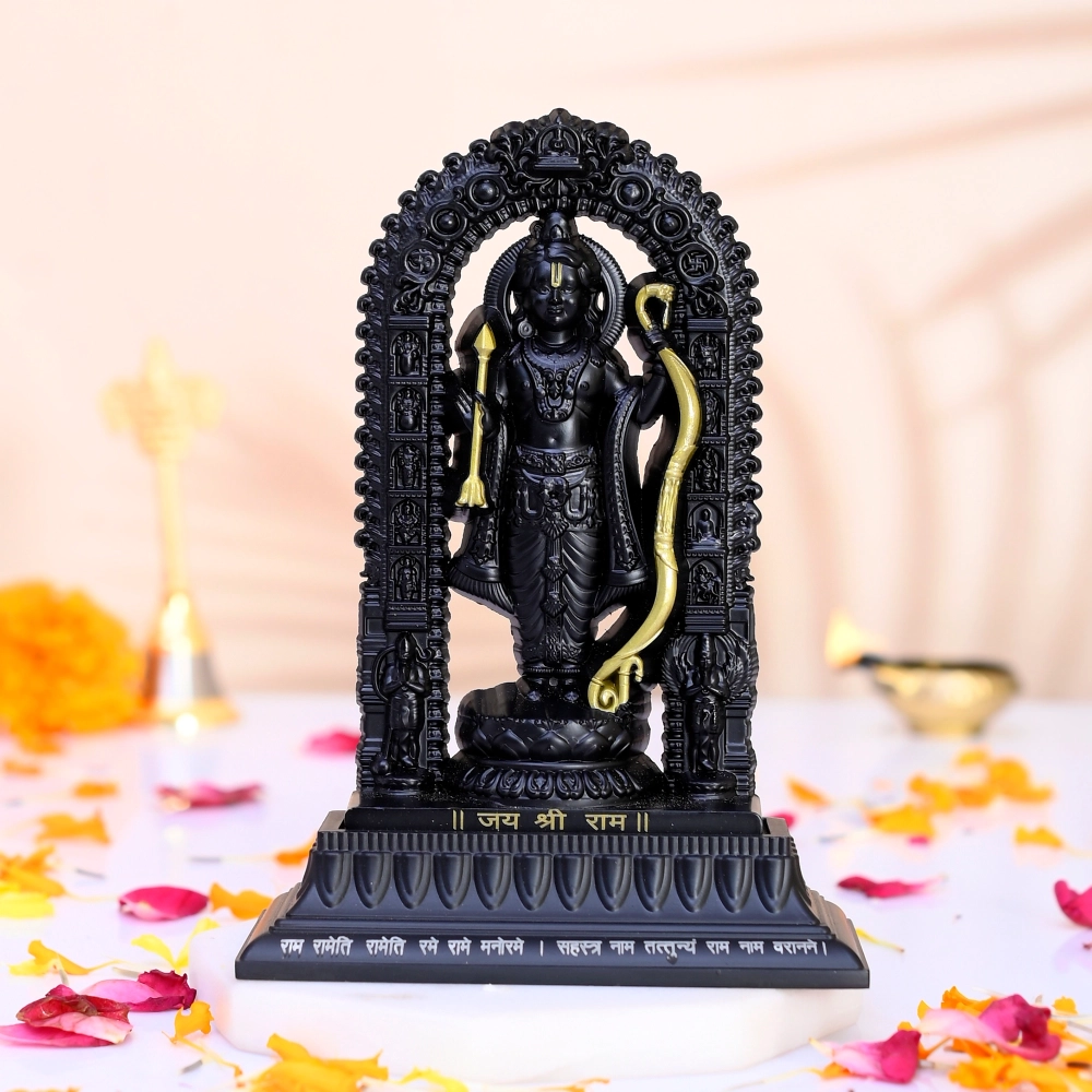 Metal Shree Ram Lalla Murti in Ayodhya Mandir for Pooja Home Decor (Hight 5.5 Inch, Black Color)