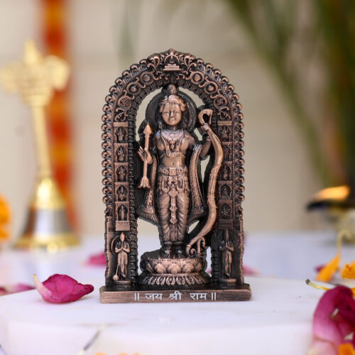 Metal Small Ram Lalla Idol Murti Ayodhya for Car Dashboard, Home Decor Gifts (Height – 2.7 Inch)COPPER